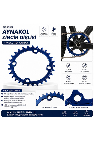 Kasel Bisiklet Aynakol Zincir Dişlisi – 4 Vidalı Tek Yaprak MTB 32T