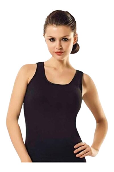Zulu Ticaret Women's Black Wide Strap Ribbed Tank Top