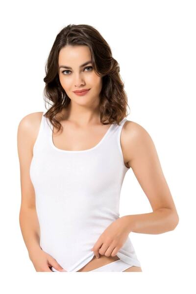 Zulu Ticaret Tutku-Ribana Wide Strap 2-Piece White Women's Undershirt