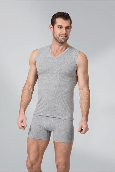 Zulu Ticaret Tutku-3-Pack Men's Gray V-Neck Undershirt Zero Sleeve Body 3-Pac...