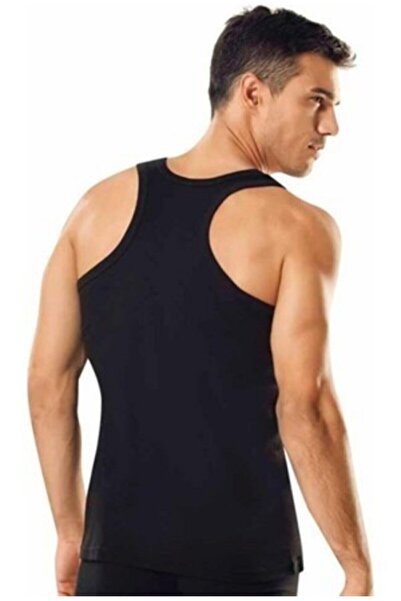Zulu Ticaret Men's Black Strap Ribbed Sports Undershirt 9 Piece Economic Package