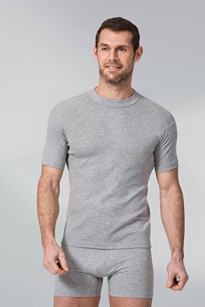 Zulu Ticaret Tutku-Men's 3-Piece Gray Ribbed Crew Neck Thick Ribbed Undershir...
