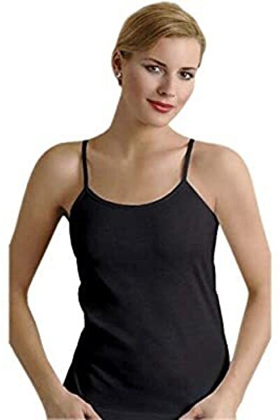 Zulu Ticaret 6-Piece Ribbed String Strap Thin Black Women's Undershirt 100% C...