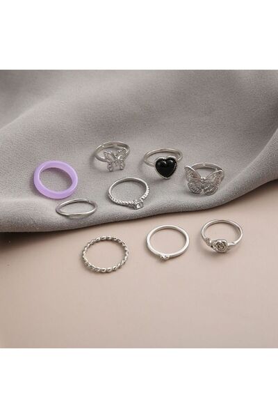 dorbe Women's Silver Steel Ring Set 9 Pieces