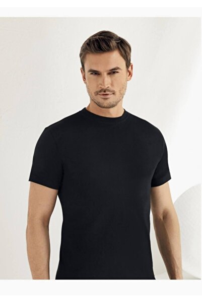 Zulu Ticaret Men's Black Short Sleeve O-Neck Undershirt m Sh New Season (12 P...