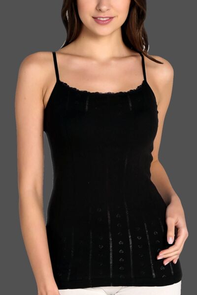 Zulu Ticaret Women's Black 6-Pack Jacquard Cotton Rope Strap Undershirt