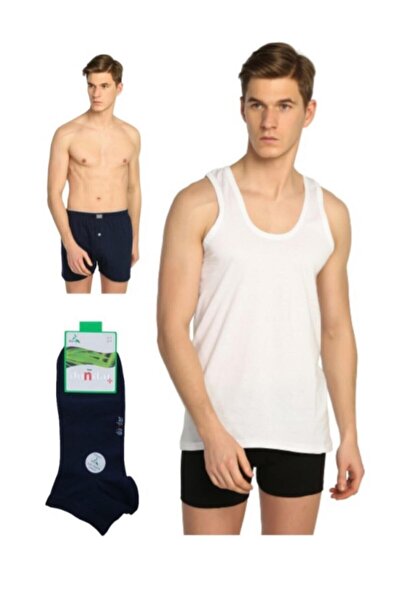 Zulu Ticaret Men's Combed Cotton Undershirt Towel Waist Boxer Dündar Socks Un...