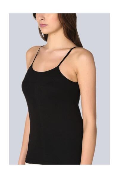 Zulu Ticaret Women's Black 10 Pack Cotton Elastane Rope Strap Undershirt