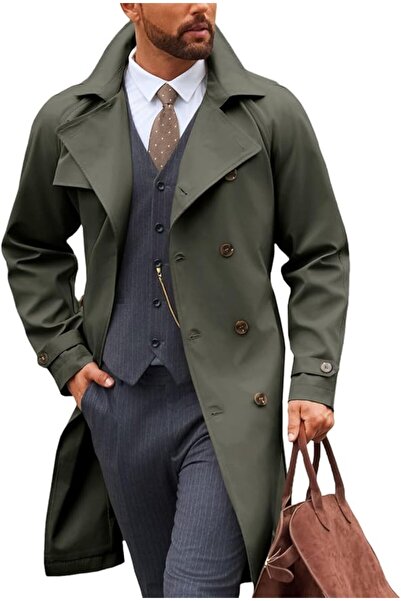 Runcati Men's Double Breasted Split Lapel Casual Belted Windproof Raincoat, C...