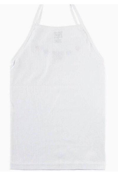 Zulu Ticaret Tutku-Girls' White 100% Cotton Strap Tank Top New Season (10 Pie...