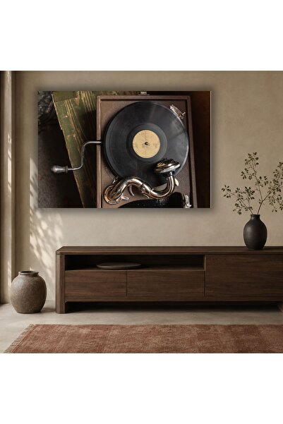 GAAGART Tekli Yatay Kanvas Tablo Dijital Baskı Vintage Gramofon Plak Nostalji...