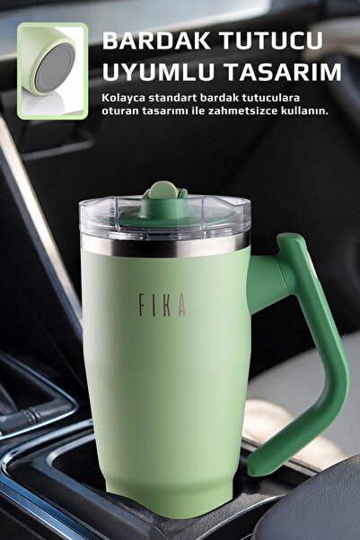 NEOFLAM Fika Lumi Patentli Döner Kulplu Sızdırmaz Çift Ağızlıklı Çelik Termos 950 ML - Mint Yeşili