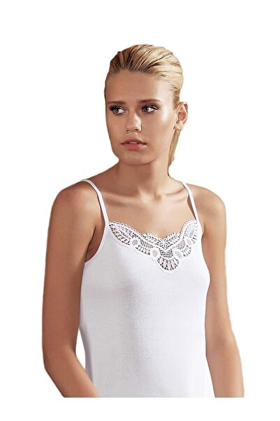 Zulu Ticaret Tutku-006 Motifed Byn Rope Strap Undershirt White