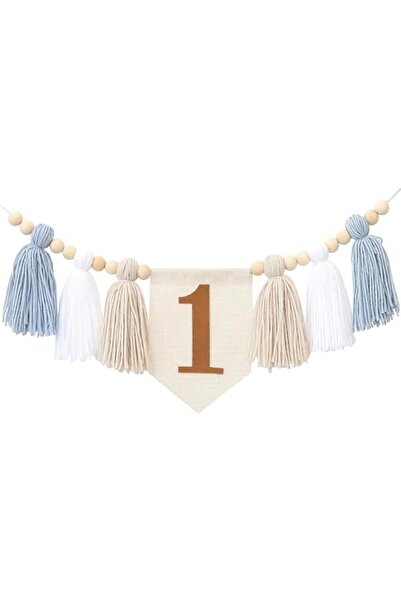 Yelajoy Handmade Bohemian-Style 1st Birthday High Chair Banner Blue & White P...