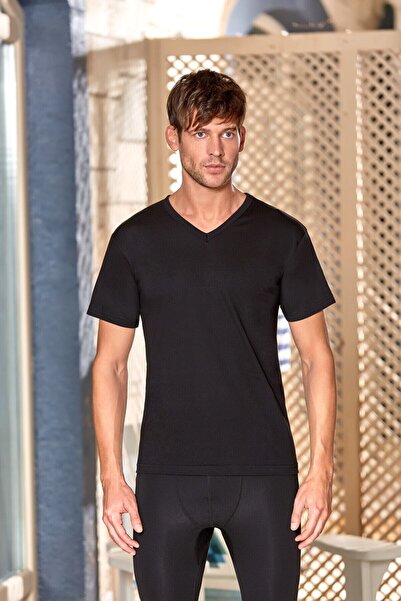 Zulu Ticaret Men's Athlete Undershirt Short Sleeve V-Neck Black Pack of 3