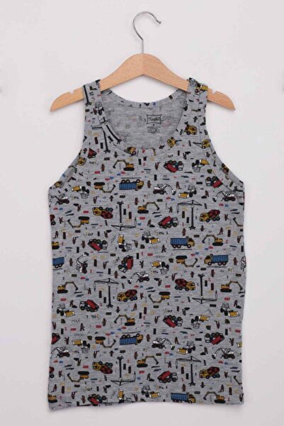 Zulu Ticaret Boy's Patterned Elastane Undershirt |   Gray