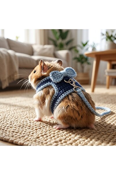 Lady Fify Hamster için Mavi Gezdirme Kayışlı Göğüs Tasması