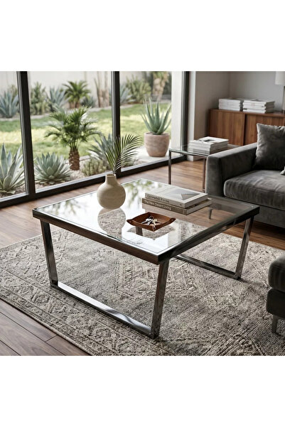 Al Hadaya Mall طاولة فاخرة من الفولاذ المقاوم للصدأ - 80x80x48 سم - أسود
