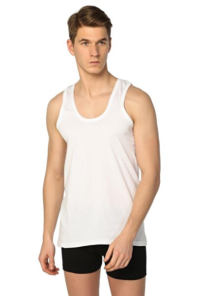 Zulu Ticaret Tutku-Men's White 7-Pack Ribbed Classic Undershirt Elf568T0102Ccm7