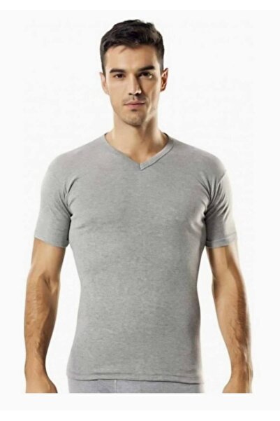 Zulu Ticaret Tutku-Men's Gray Short Sleeve V-Neck Undershirt New Season