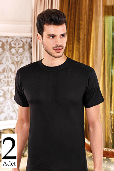 Zulu Ticaret Men's Black 2-Piece O-Neck Undershirt MBR10052