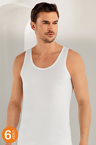 Zulu Ticaret Men's White 6 Pack Lycra Undershirt Me066