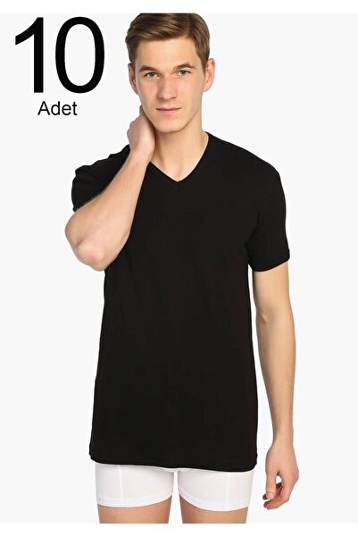 Zulu Ticaret Tutku-Men's Black 10-Pack Ribbed V-Neck Undershirt Elf568Tccm10 ...