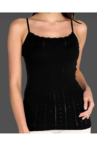 Zulu Ticaret Tutku-Tutku Women's Jacquard Thread Strap Black Undershirt New S...