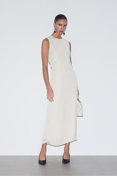 Butic Allbucks Left*İes Textured Draped Midi Dress Ablft00014