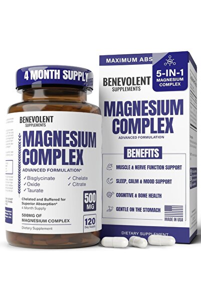 Benevolent Nourishment Magnesium Complex Non-GMO Capsules - 500mg, 120 High A...