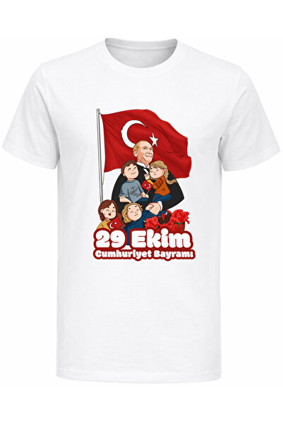 Efendioğlu Design Short-Sleeved Children's T-Shirt with Printed Cotton Childr...