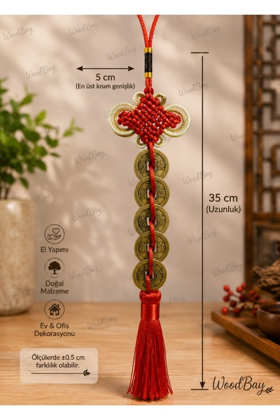 WoodBay Feng Shui Şans Bereket Askılığı Çin Paralı Kırmızı Püsküllü Refah ve ...