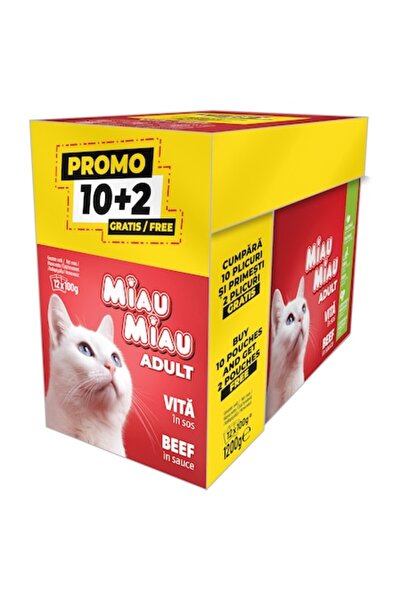 MIAU MIAU PROMO Pack Adult Cat Wet Food, MIAU MIAU, Beef in Sauce, 12x100g