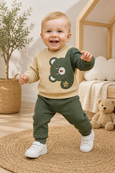 EYMİR GİYİM Baby Boys Romper Set Salopet and Teddy Bear Patterned Badi Bear E...