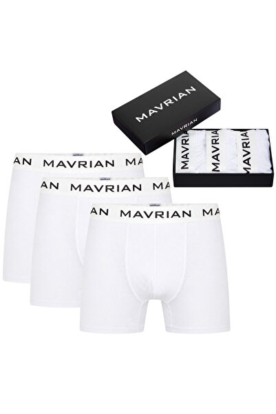 Alabaster 3'lü Premium Kutulu Pamuklu Likralı Erkek Beyaz Boxer - Damat Bohçası Çeyiz Seti