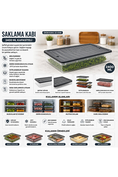 İnfeta 2400 Ml Kapaklı Multi Saklama Kabı Dondurucu Saklama Kabı - 2. ÜRÜN 1 TL