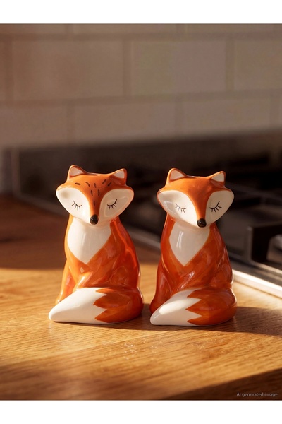 LC Waikiki Ceramic Salt and Pepper Shakers with Fox Figures - 5 X 9 cm