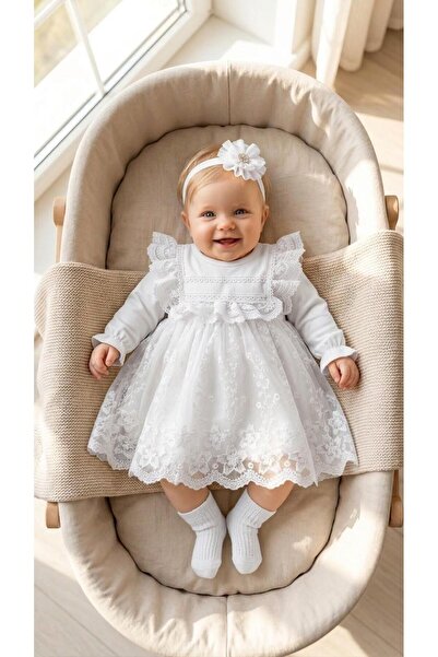 Bebila Baby Baby Girl Mevlütlük Dress with Bandana and Lace Newborn Hospital ...
