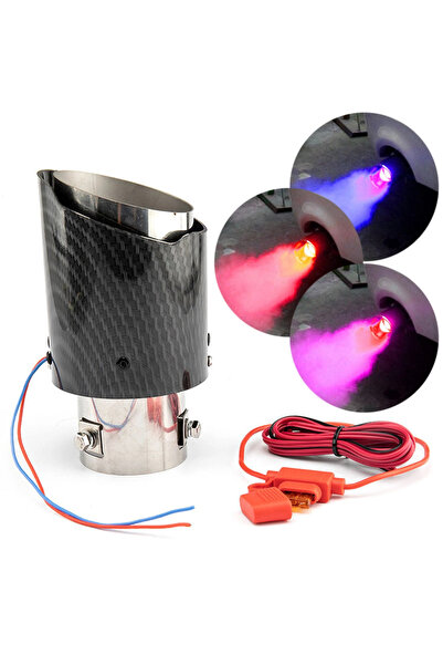 Powermaster Karbon Görünümlü Işıklı Egzoz Başlığıı , Universal Model Kırmızı/Mavi Işıklı Egzoz Başlığı - 1 Adet