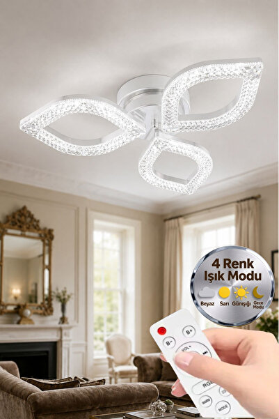 Lumia Lighting Yonca Model Beyaz Kumandalı 3"lü Ledli 3 Renk Modu Kristal Sal...