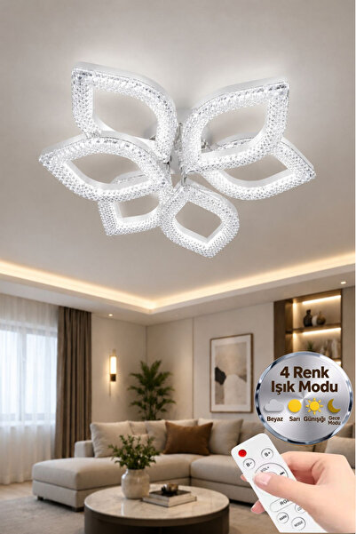 Lumia Lighting Yonca Model Beyaz Kumandalı 6"lı Ledli 3 Renk Modu Kristal Sal...