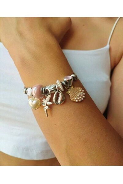 Aurora Jewelry Charmlı Pembe Perili Bileklik
