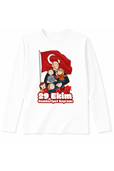 Efendioğlu Design Long Sleeve Ataturk Embracing Children Printed Cotton 29 Oc...