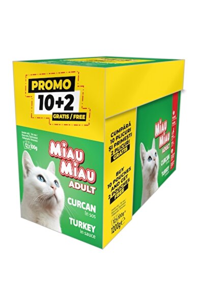 MIAU MIAU PROMO Pack Adult Cat Wet Food, MIAU MIAU, Turkey in sauce, 12x100g
