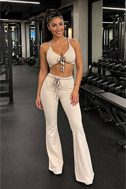 kurdele detaylı askılı bralet-krem renk