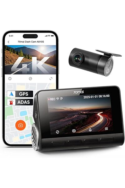 GENERAL 70mai A810S-2 داش كام للسيارة، بدقة 4K أمامي و1080P خلفي، مزودة بمستش...