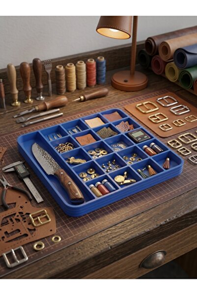 Çok Amaçlı Bölmeli Masa Üstü Organizer - Vida, Cıvata, Takı ve Ofis Malzemesi Düzenleyici Tepsi (18x18 cm)