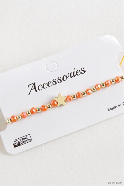 ZERO LAND Spt-Gld Star Crystal Macrame Rope (234337) Bracelet Orange