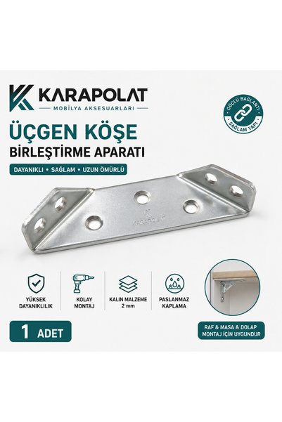 KARAPOLAT Üçgen Köşe Birleştirme Aparatı 1 Adet – Metal Raf ve Mobilya Bağlan...