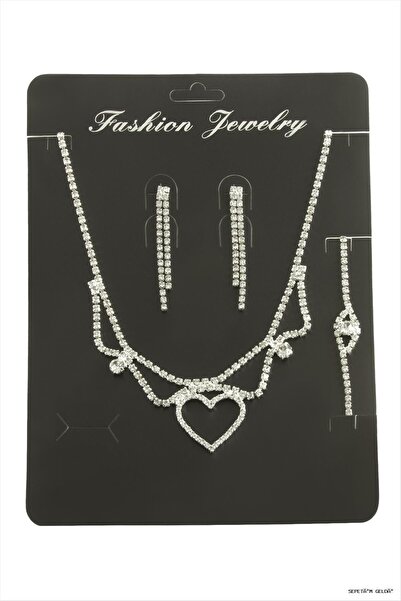 ZERO LAND Spt-Gld Heart Stone Set Necklace (225022) Silver Color